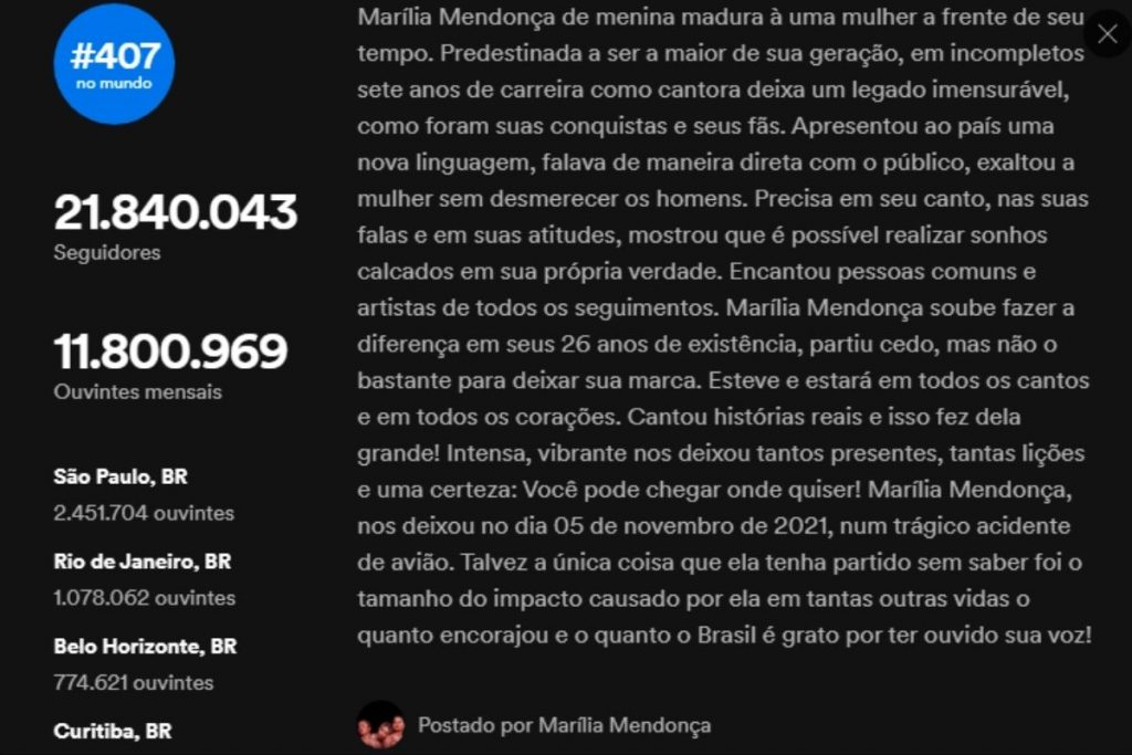 bio de marilia mendonça no spotify