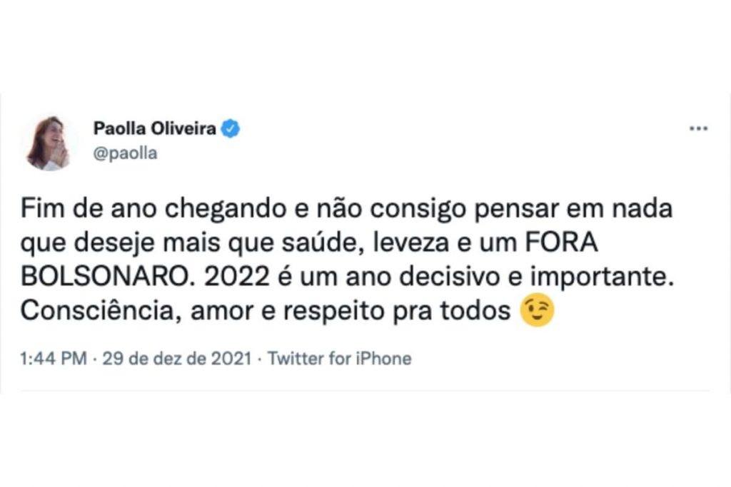 Paolla Oliveira toma partido nas eleições de 2022