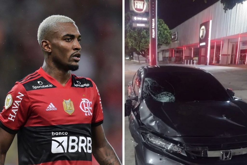 Ramons com a camisa do Flamengo e carro acidentado
