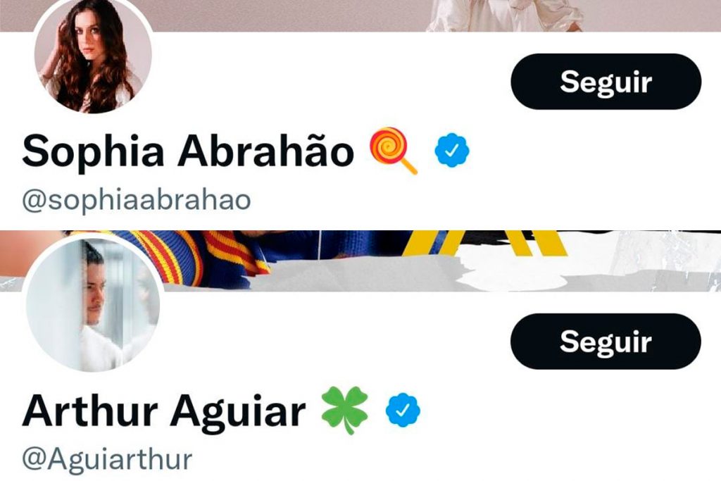 Print dos perfis de Sophia Abrahão e Arthur Aguiar no Twitter.
