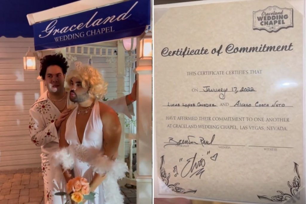 Casamento de Lucas Guedez e Alvaro em Las Vegas e foto do certificado do casamento