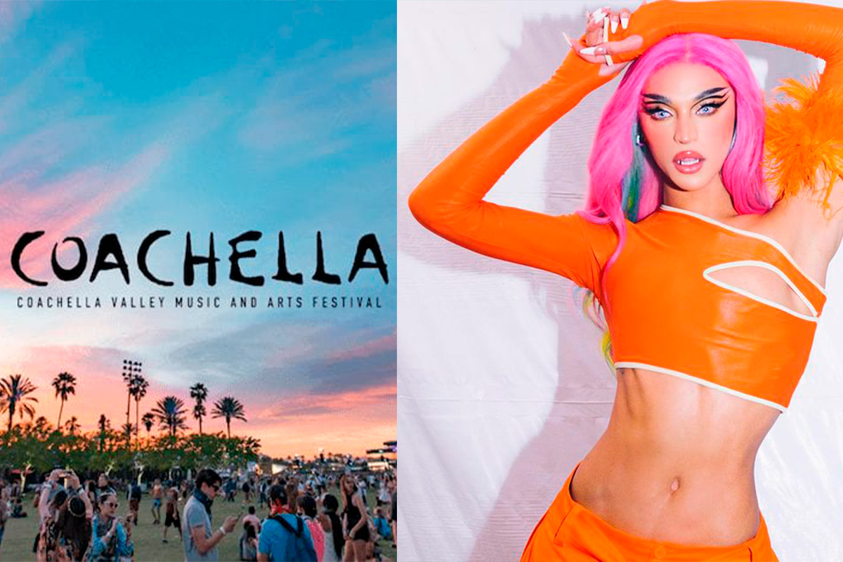 Pabllo Vittar posando para foto e imagem do festival Coachella