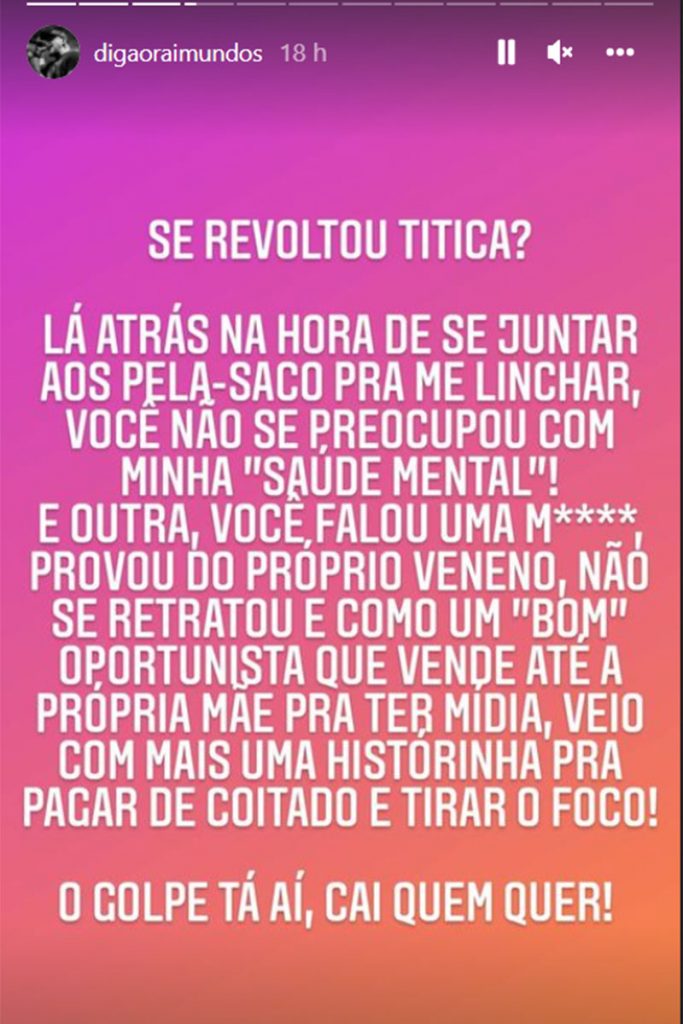 Post de Digão atacando Tico Santa Cruz