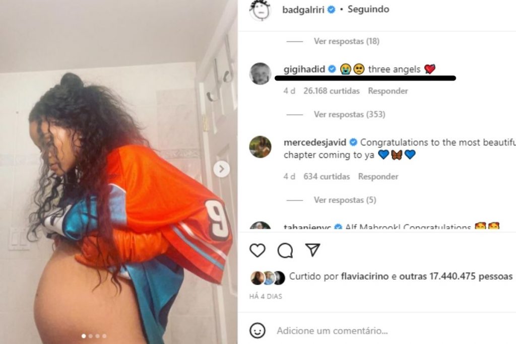 Rihanna postou foto grávida e Gigi Hadid comentou