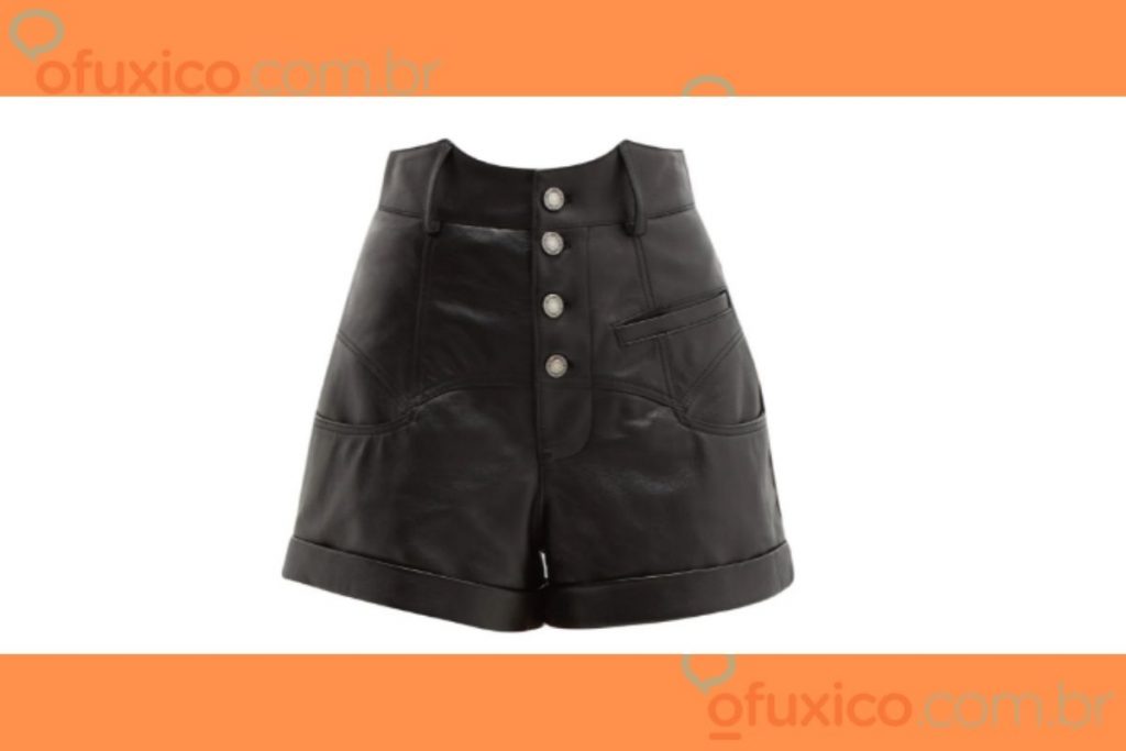 Shorts de couro preto da grife Saint Laurent