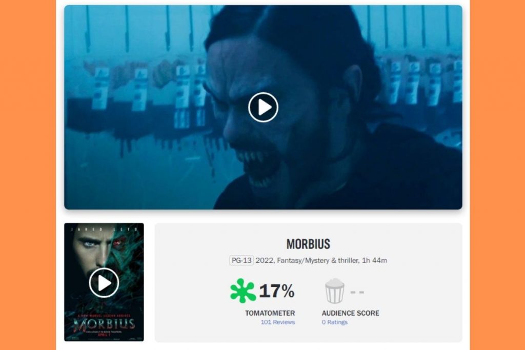 Morbius tem baixa aprovação no site Rotten Tomatoes