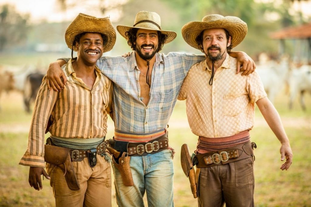 Pantanal - primeira fase) - Tião (Fábio Neppo), José Leôncio (Renato Góes) e Quim (Chico Teixeira)