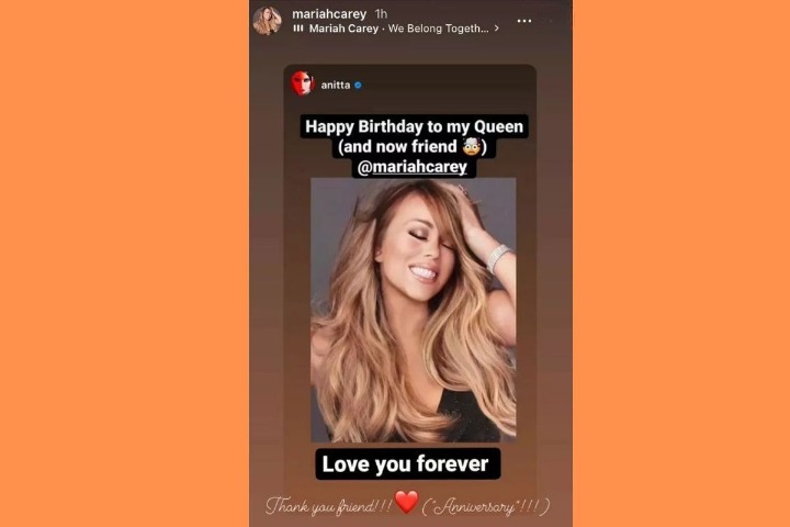 Post de Anitta e Mariah Carey