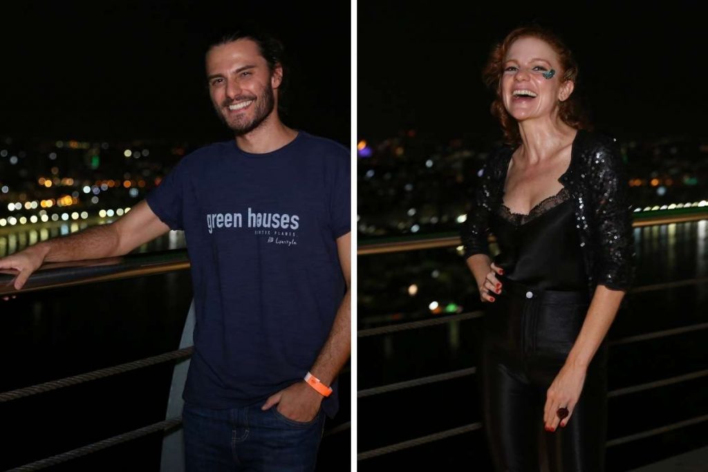 Hugo Bonemer e Maria Eduarda Carvalho no aniversário de Paolla Oliveira no Morro da Urca.