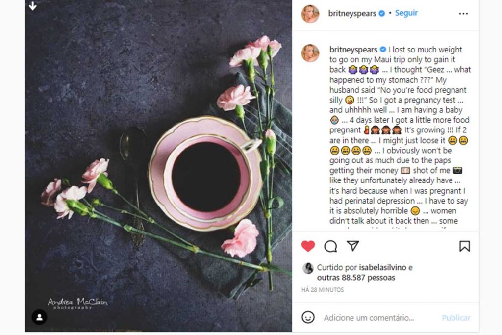 britney speras anunciando gravidez no instagram