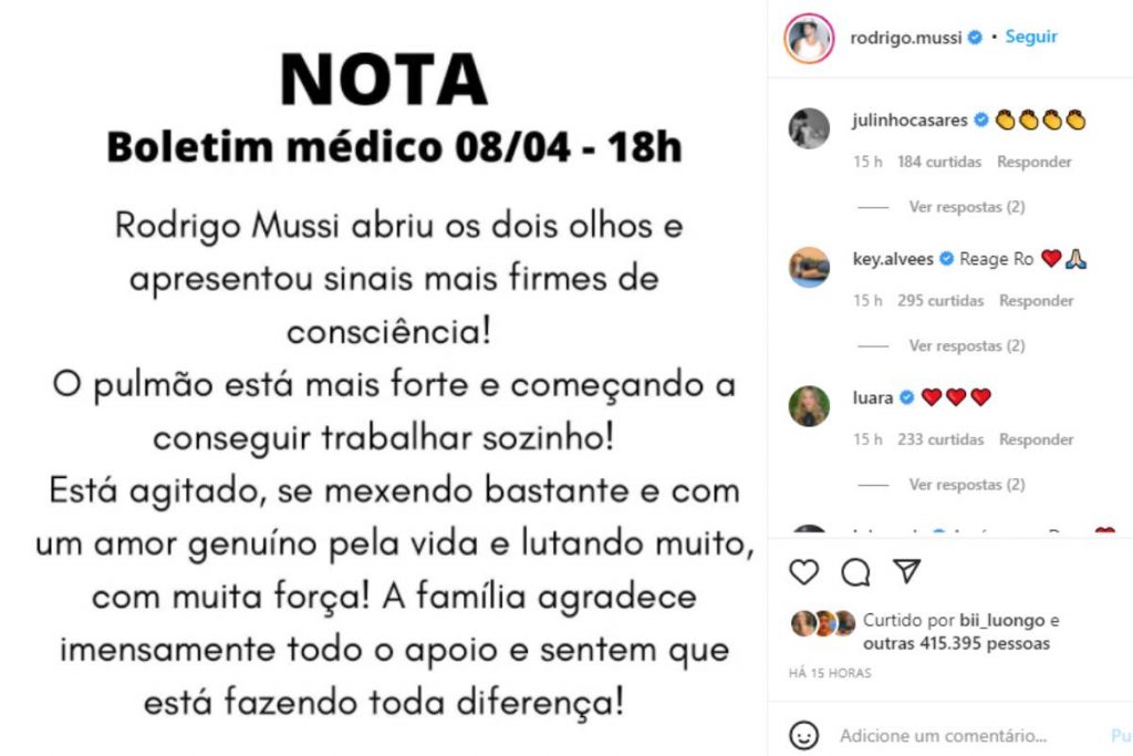 postagem de boletim médico de rodrigo mussi no instagram