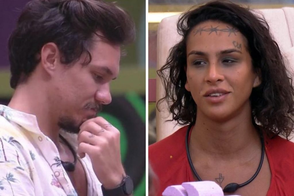 Eliezer e Lina durante exibição do BBB22