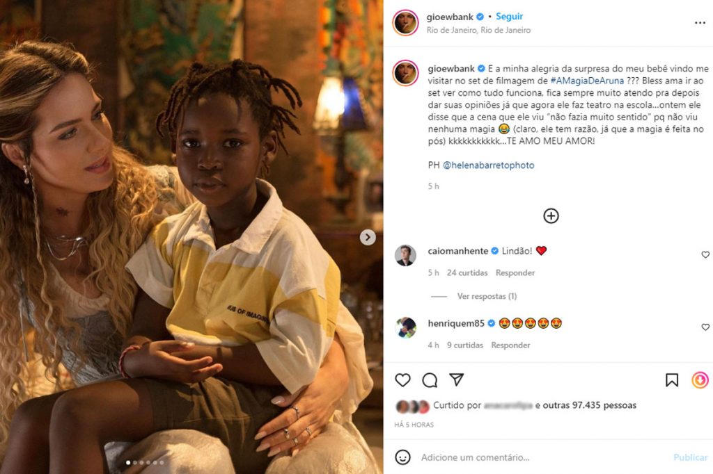 Giovanna Ewbank mostra Bless a visitando em set de filmagem (Imagem: Reprodução/Instagram/@gioewbank)