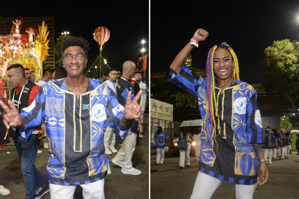 Hélio de la Penã e Sarah Fonseca no desfile da Beija-Flor, no Rio de Janeiro
