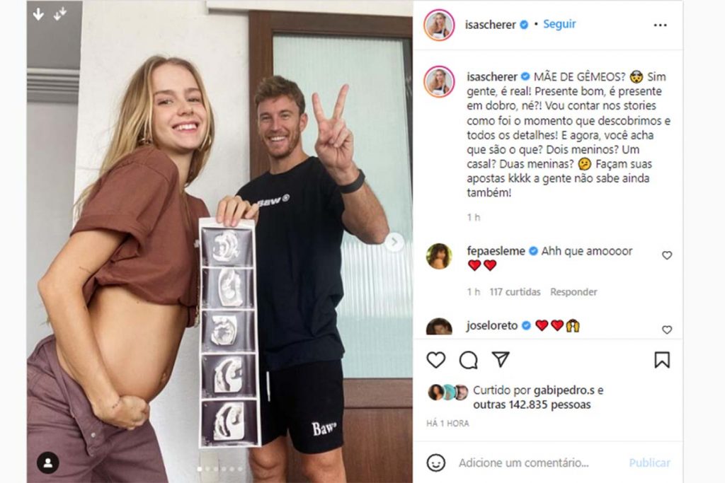 isabella scherer anunciando que está esperando gêmeos