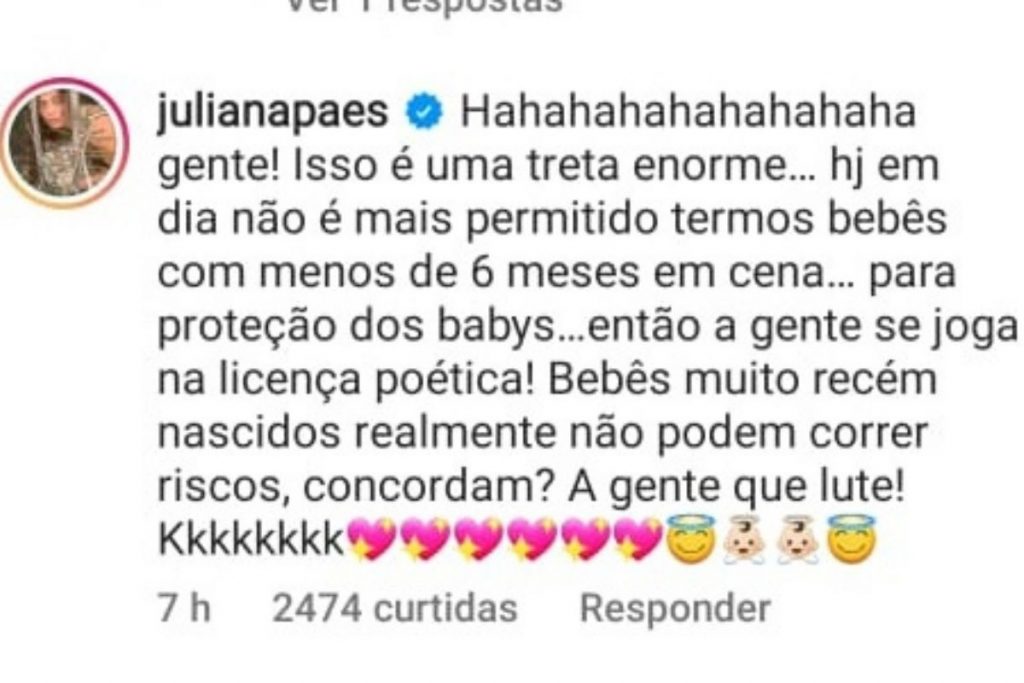Juliana Paes explica porque bebês de novela já nascem grandes