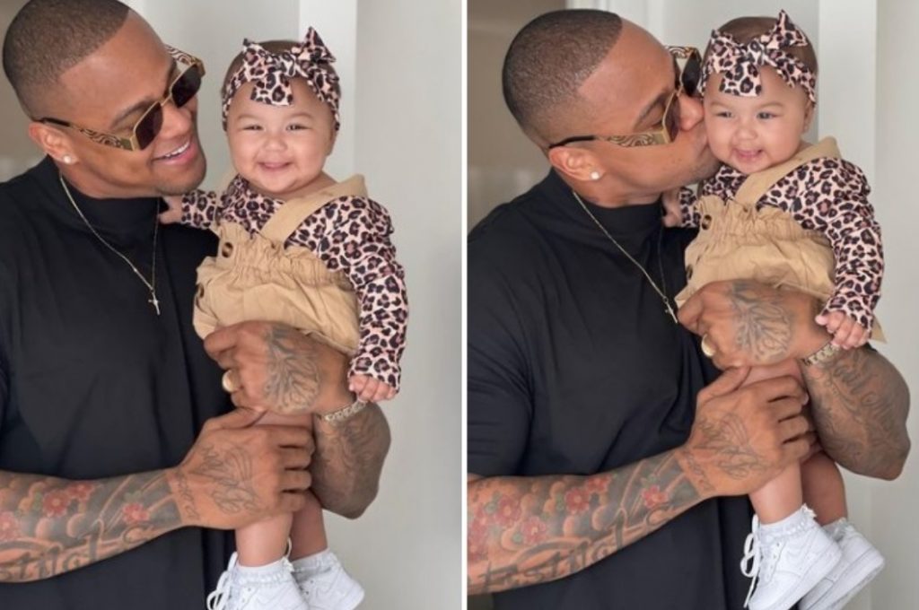 Léo Santana posa com a filha