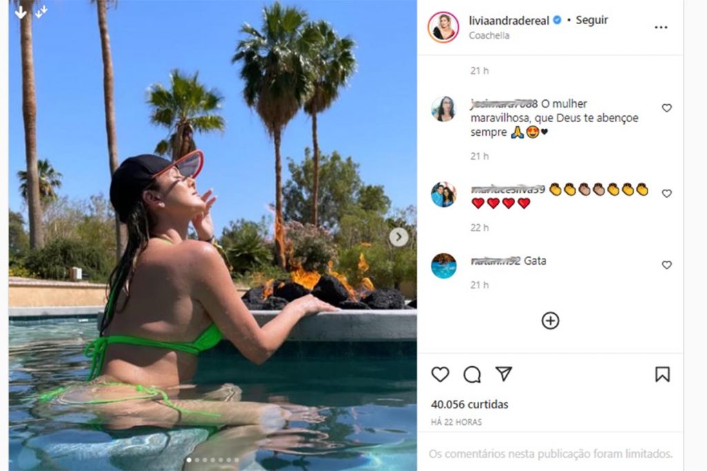 livia andrade posando de biquíni verde e viseira na piscina no Instagram
