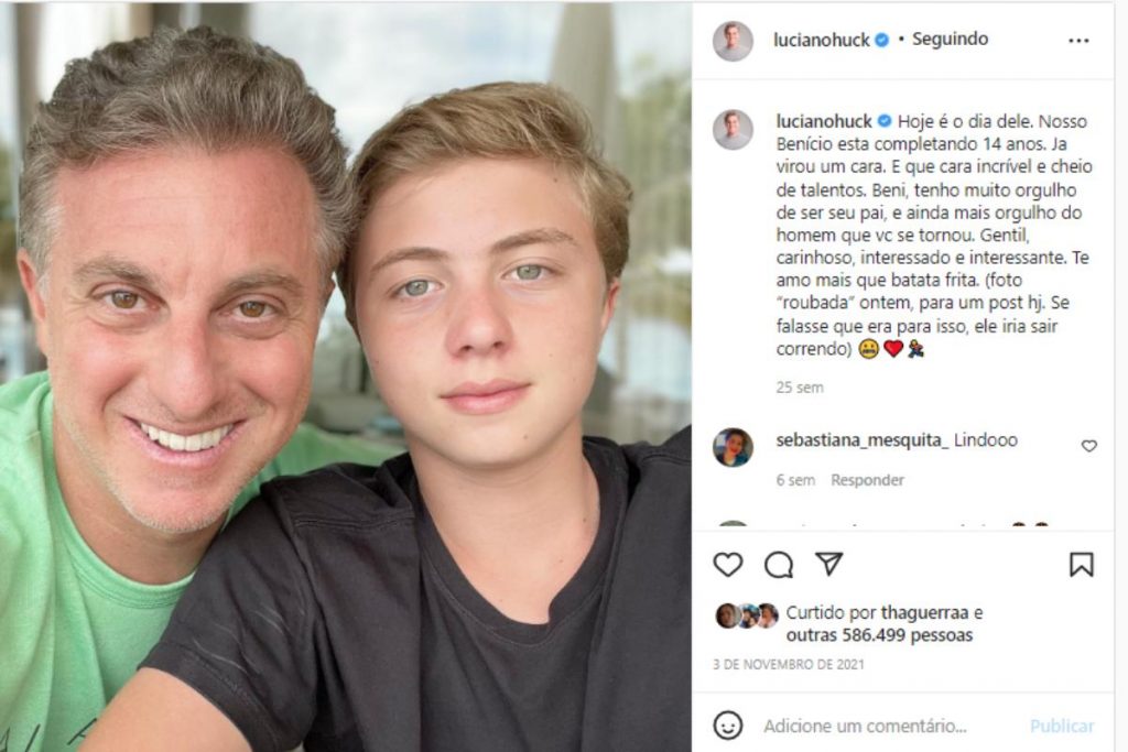 Luciano Huck homenageando Benício pelo aniversário no Instagram