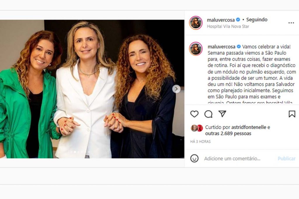 malu verçosa celebrando cura de nódulo do pulmão no instagram