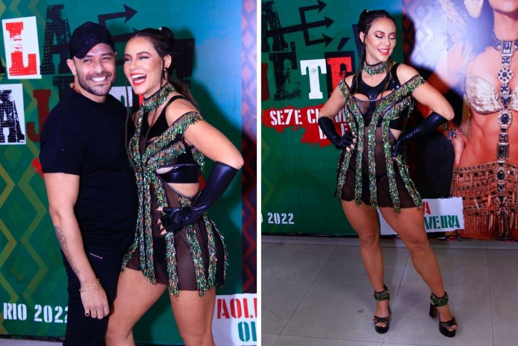 Paolla Oliveira e Diogo Nogueira trocam carinhos em ensaio da Grande Rio