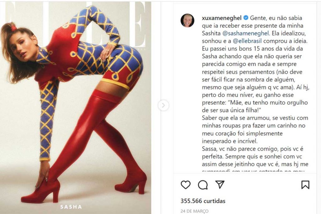 Post de Xuxa sobre Sasha