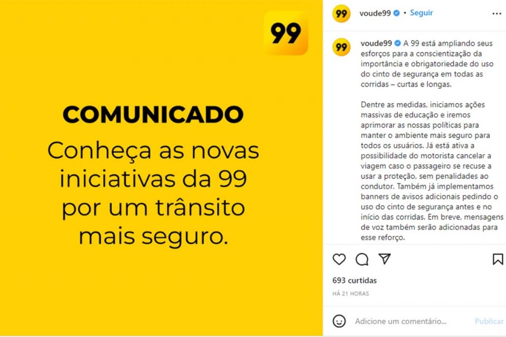 comunicado da 99 sobre mudanças na plataforma