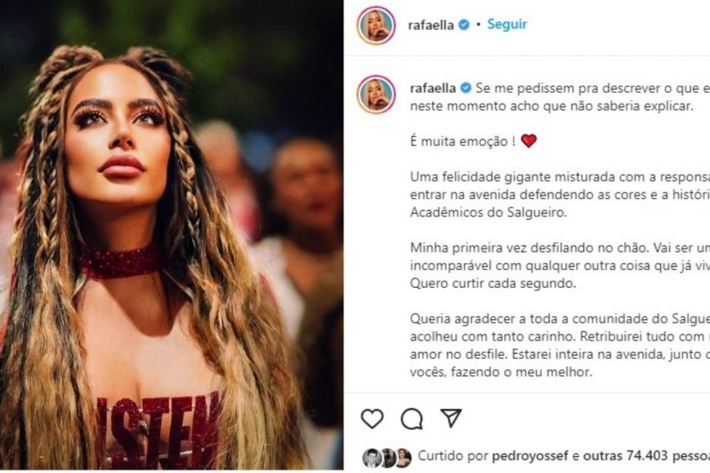 Rafaella Santos comentou sobre emoção de estrear no Carnaval