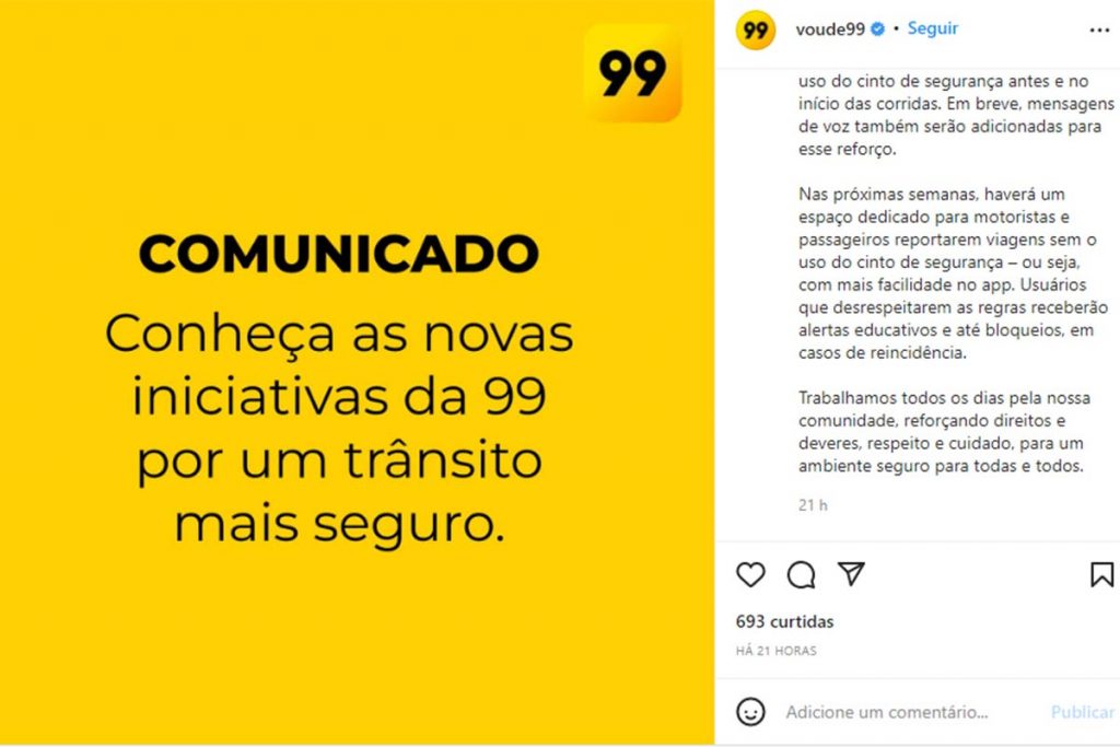 comunicado da 99 sobre mudanças na plataforma