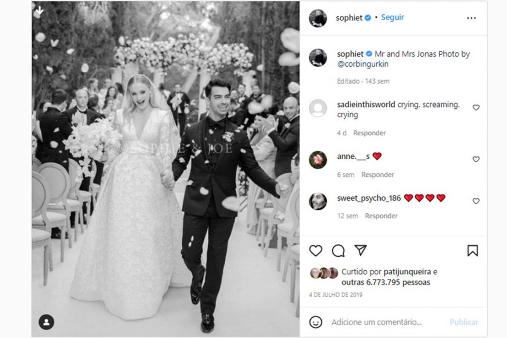 foto de sophie turner e joe jonas se casando no instgaram