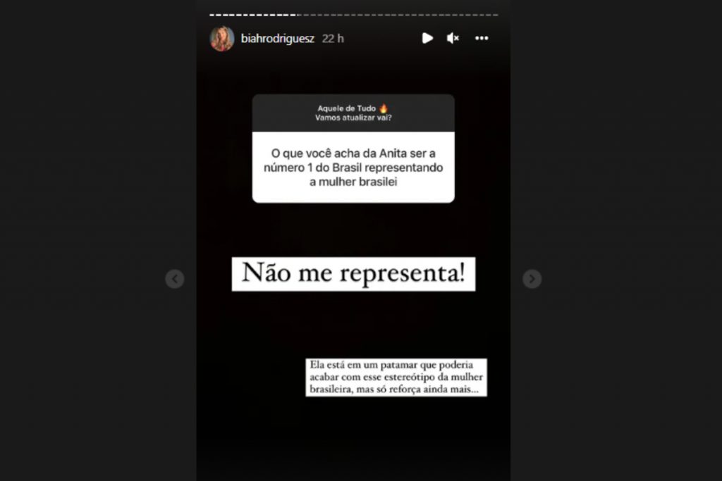 stories de biah rodriguez criticando anitta no Instagram