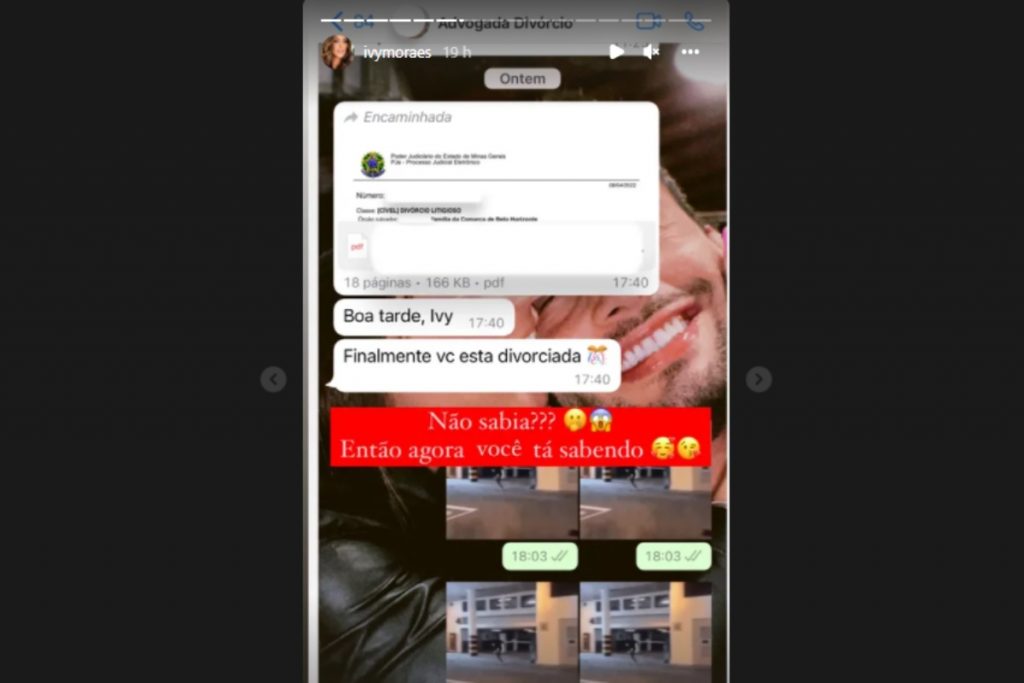 stories de ivy moraes confirmando fim do processo de divórcio