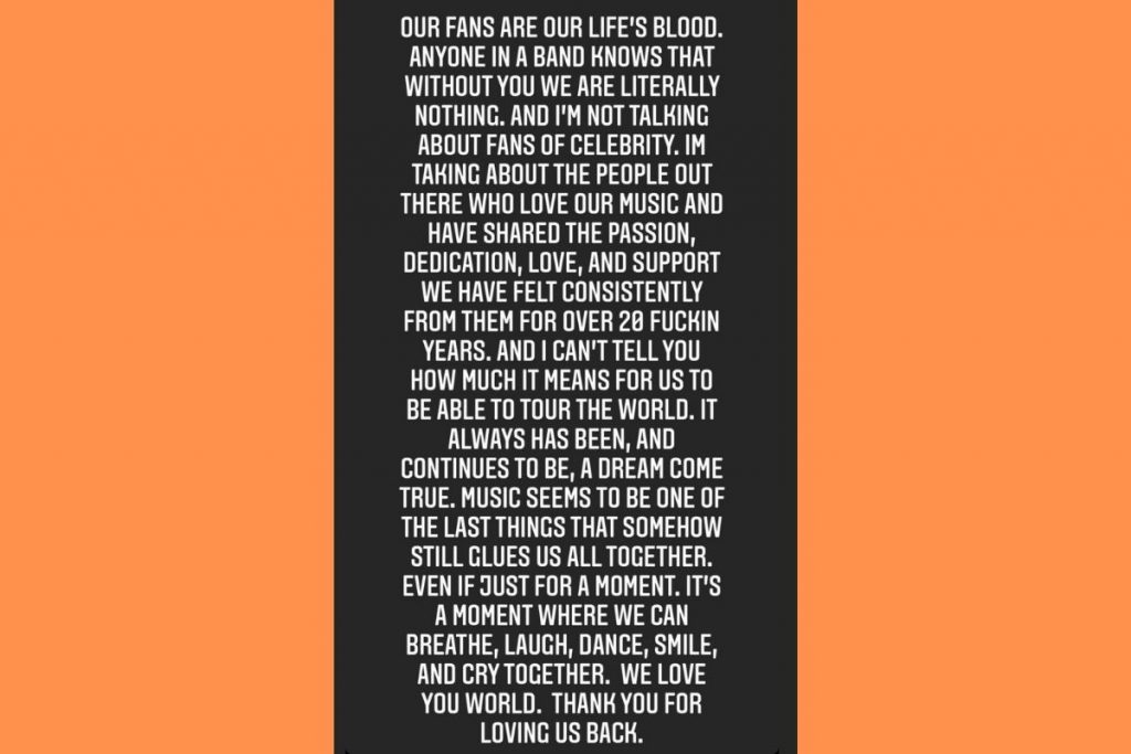 Dedicatória de Adam Levine, do Maroon 5, aos fãs