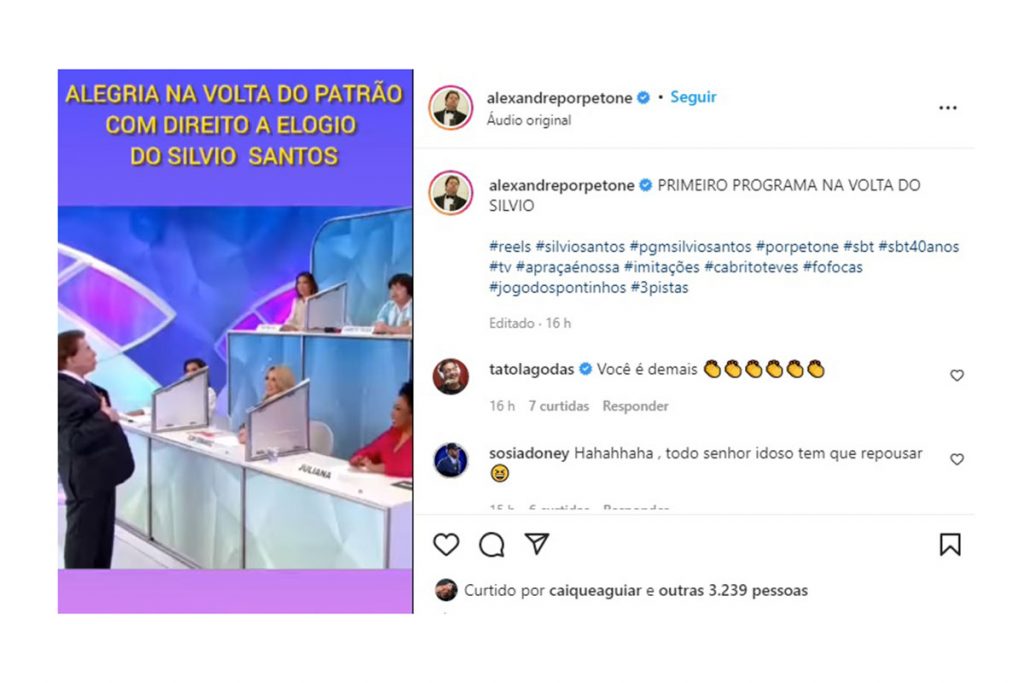 Silvio Santos elogia Alexandre Porpetone