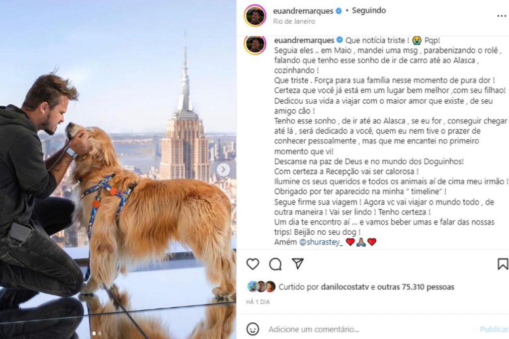 André Marques lamentando morte de Jesse Koz no Instagram