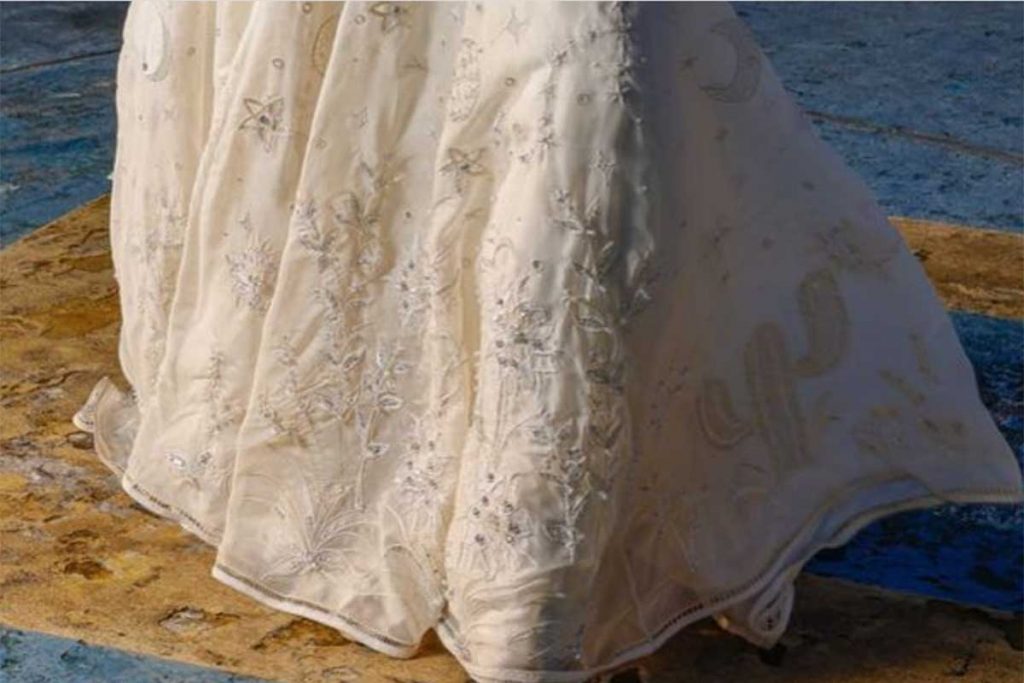 Barra do vestido de Janja, no casamento com Lula