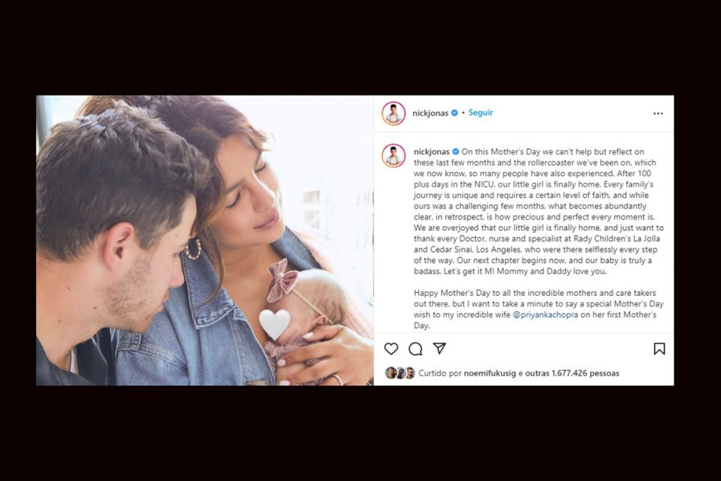 Filha de Nick Jonas e Priyanka Chopra recebe alta