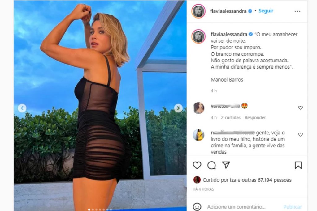 flavia alessandra posando com look transparente no Instagram