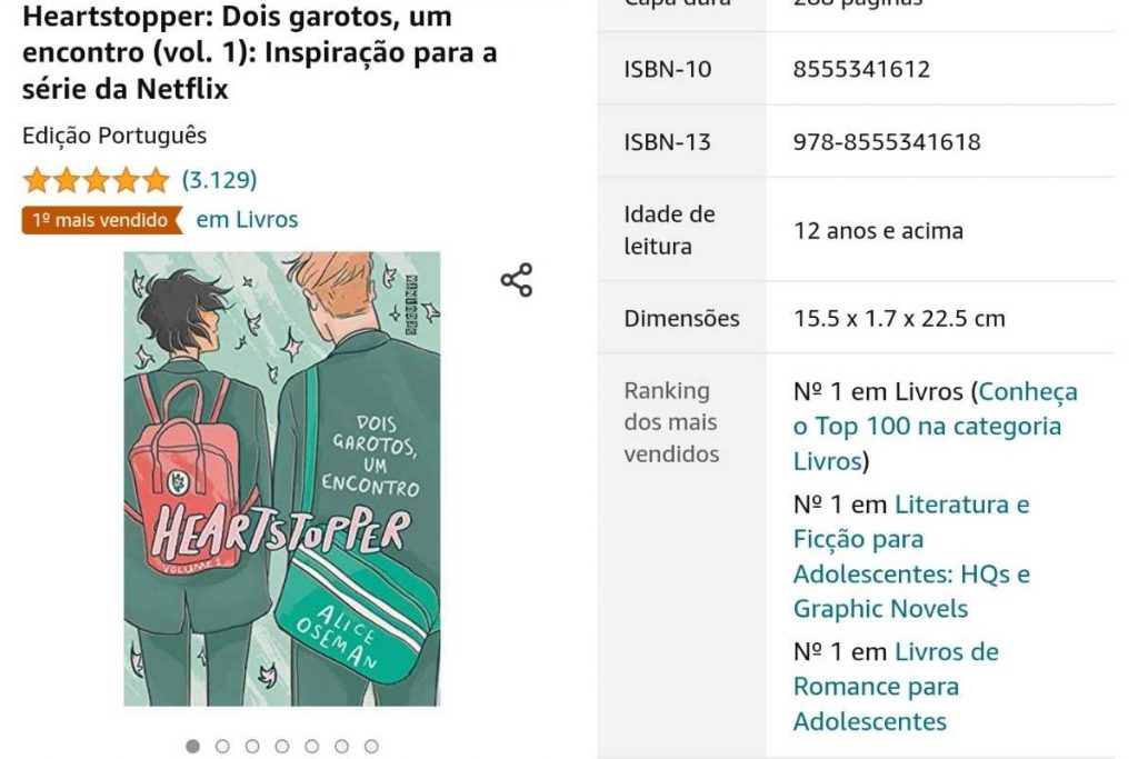 informações sobre primeiro livro de heartstopper na amazon