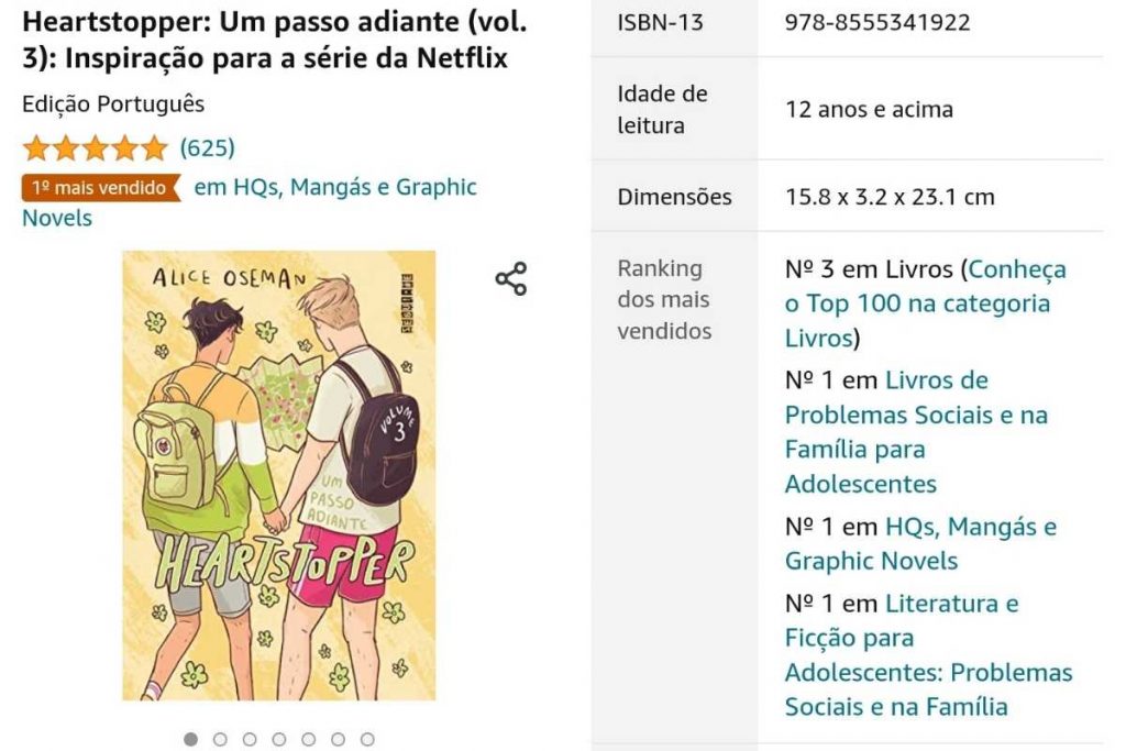 informações sobre terceiro livro de heartstopper na amazon