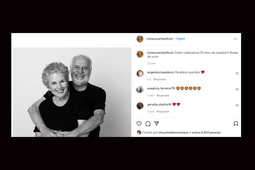 Irene Ravache celebrou 50 anos de casada com Edison Paes de Melo