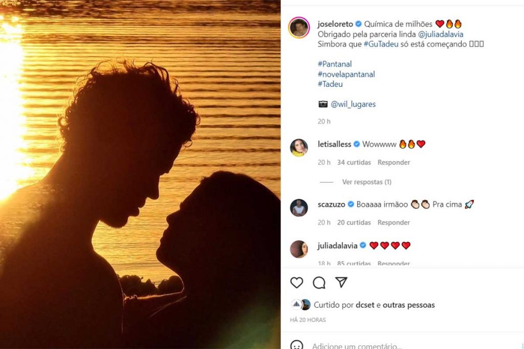 Post de José Loreto sobre cenas quentes de Pantanal