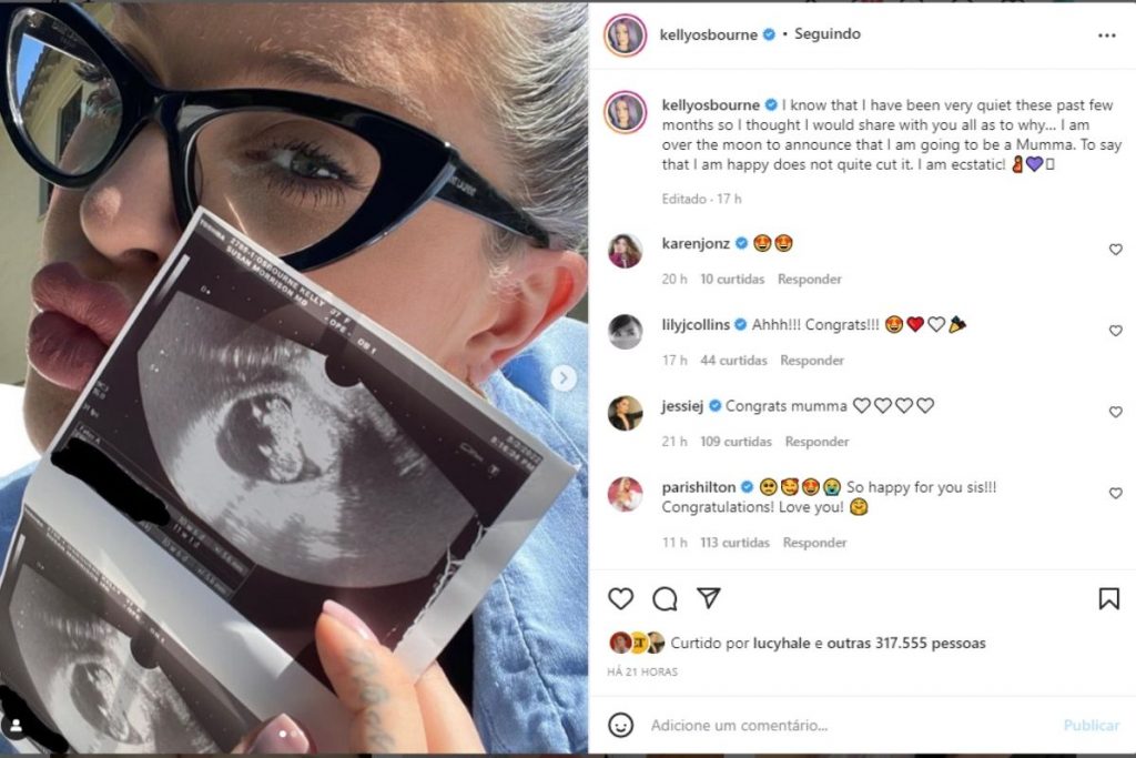 Kelly Osbourne em post nas redes sociais sobre a gravidez
