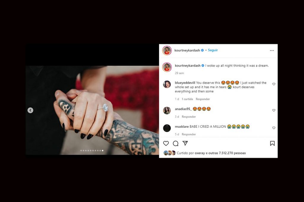 Kourtney Kardashian foi pedida em casamento por Travis Barker em outubro de 2021