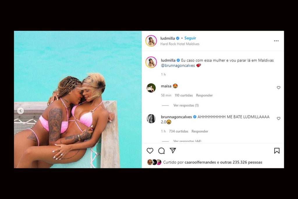 Ludmilla posa agarradinha com Brunna Gonçalves nas Maldivas