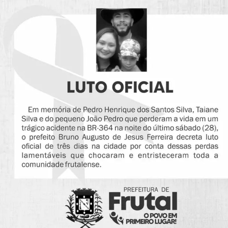 Comunicado de luto da prefeitura de Frutal