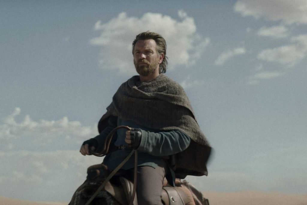 Obi-Wan Kenobi no deserto montado em alien