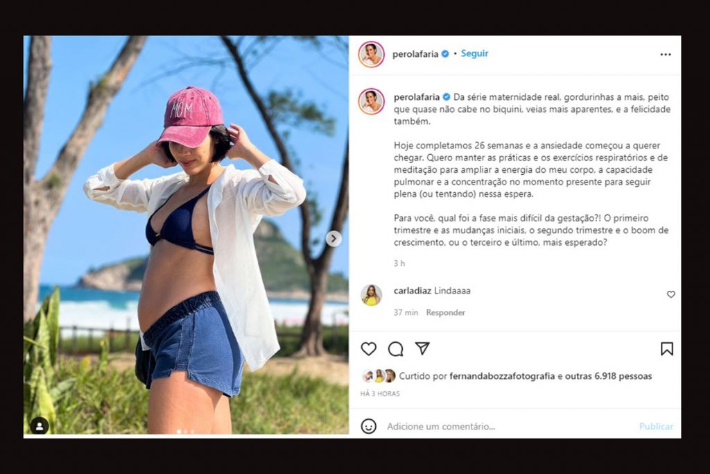 Pérola Faria exibe barriguinha da gravidez