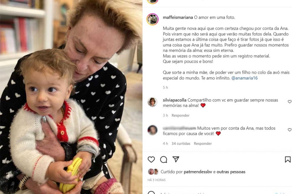 Ana Maria Braga em post com o neto, feito por Mariana, filha da apresentadora