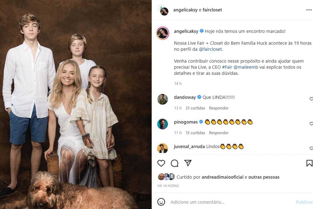 Post de Angélica com os filhos